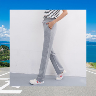 Sports Pants Women's Spring and Autumn New Straight Loose High Waist Stretch All-match Clear Elastic Waist Cotton Women's Casual Pants