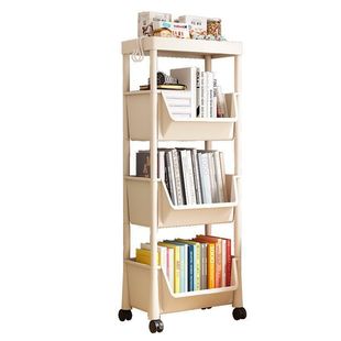 Bookshelf Desk Side Trolley Storage Rack Office Desktop Dormitory Movable Floor-to-Floor Picture Book Storage Rack with Wheels