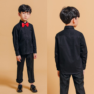 Boy's black performance costume suit children's middle and big children Primary School student host piano performance clothing flower children's dress
