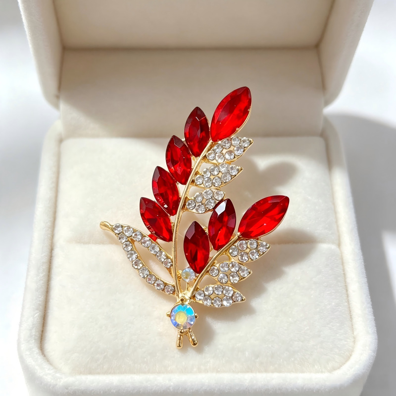 Brooch, Leaf Corsage, Clothing, Diamond-Encrusted Retro Pin, Exquisite Full-Diamond Crystal Accessories, Camellia Dress Badge