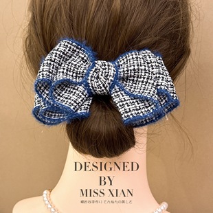 New Skirt Bow Hairpin Small Chanel Style Houndstooth Clamp South Korea High-end Sense Large Elegant Headwear Hair Accessories