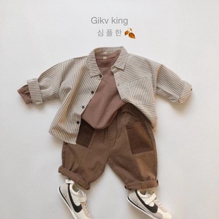 Japanese retro feel ~ new mori cotton and linen shirt spring and autumn striped boys and girls shirt long sleeve coat cardigan