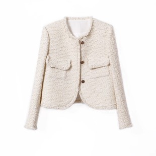 In stock factory wholesale age-reducing elegant beige golden Chanel style B match slimming short coat skirt suit New