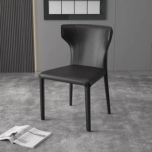 Italian minimalist saddle leather dining chair modern minimalist chair home hotel dining table designer light luxury backrest stool