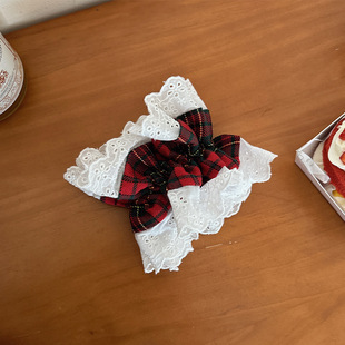 Retro Red Plaid lace hair band women's hair tie hair rope Mori sweet tie high ponytail large intestine ring hair rope