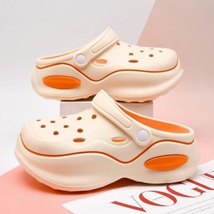Increased Dopamine Hole Shoes Thick-soled Women's Summer Outer Wear Cute Non-slip Beach Sandals Closed-toe Half Slippers Holiday