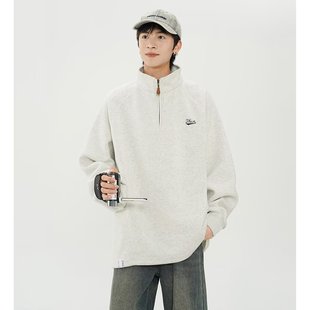American-style Heavy Half Zip Sweatshirt Men's and Women's Trendy Brand Loose Spring and Autumn Collar Long-sleeved Sports All-match Couple's Jacket