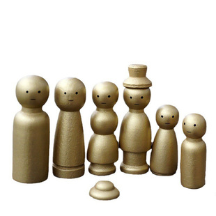 Golden Silver Puppet Doll Solid Wood Building Blocks Ornaments Small Golden Man Sand Table Small Objects Ornaments Family Education Teaching Aware
