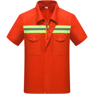 Factory wholesale summer environmental protection clothing suit orange reflective work clothes short sleeve road cleaning construction project