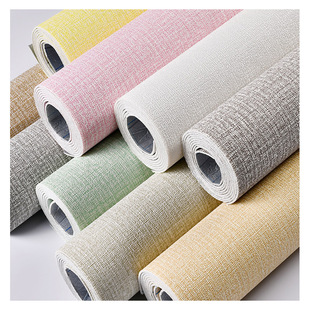 Solid color linen wallpaper self-adhesive waterproof moisture-proof anti-collision wall stickers wallpaper wall renovation 3d three-dimensional litchi wall stickers