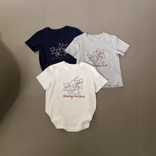 [Lovely] Shahe Korean casual Joker loose printed three puppy letters short sleeve T-shirt female Z6350