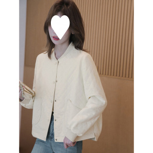 Plaid Thin Coat for Women, New Spring and Autumn Fashion, Petite Stylish Sweet Ruffle Stand Collar Baseball Jacket Trendy