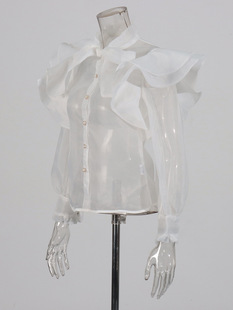 High-end Sense Palace-style Organza Top 2025 New Style Elegant Ruffled Design High-end Sense Mesh Shirt for Women
