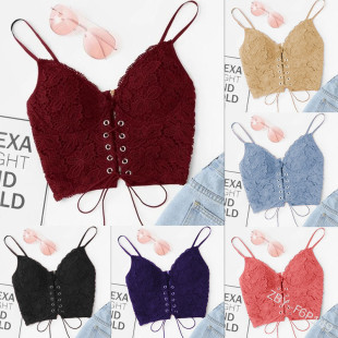 European and American Foreign Trade short lace-up sleeveless bottoming slim slimming sexy top camisole women's lace underwear
