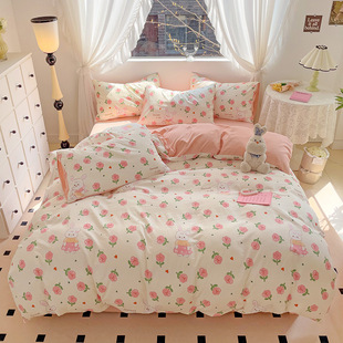 Class A maternal and infant grade washed wrinkled cotton four-piece set small floral quilt cover bed hat three-piece set student dormitory wholesale