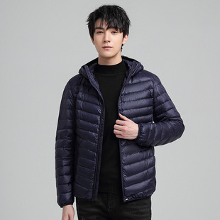 Lightweight short down cotton-padded jacket men's 2023 new hooded jacket winter fashion stand collar coat 90 white velvet men's clothing