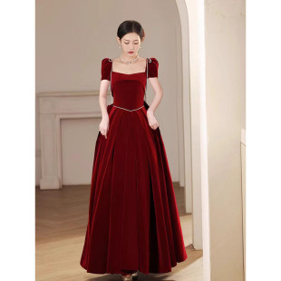 Toast dress bride red velvet spring high-grade wedding dress little princess on the run engagement dress
