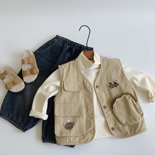 Maibao Children's Vest 2024 Winter New Children's Wear Oversized Pocket Boys and Girls Baby Korean Stacked Top Trendy