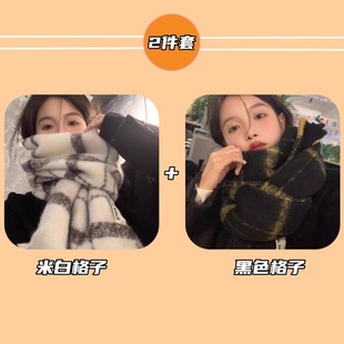 Autumn and Winter Korean Style Atmosphere Plaid Scarf 2024 New Arrival Couples All-match Thickened Warm Neck Dual-use Shawl