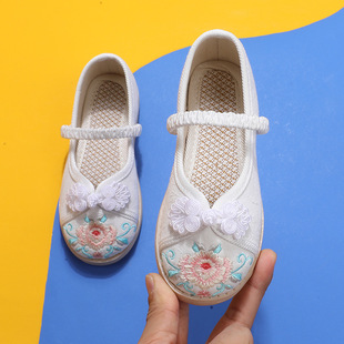Girls' Hanfu Shoes Ancient Costume Children's Embroidered Shoes Ethnic Antique Old Beijing Handmade Cloth Shoes Ethnic Style Princess Shoes