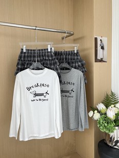 RAINBOW Cartoon Letter Puppy Print Casual Long Sleeve T-Shirt High Waist Plaid Cake A- Line Skirt suit 99216