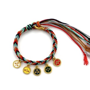 Tibetan five-way god of wealth bracelet cotton thread hand-woven bracelet rope ethnic style retro bracelet text play bracelet wholesale