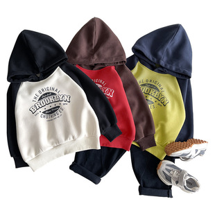 Xianao 2023 autumn new children's clothing boys' Korean-style hooded sweater children's printed versatile contrast color pullover fashion