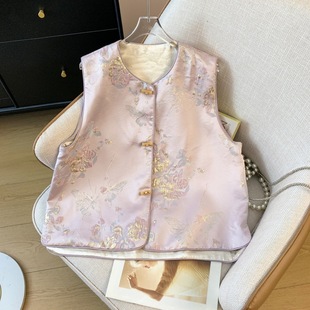 National style round neck sleeveless vest jacquard woven gold new retro chic national style temperament short vest Europe and the United States