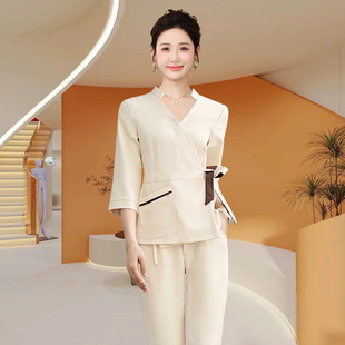 Beauty Salon Beautician Work Clothes Breathable Chinese-style Medical Beauty Nurse Salon Health-preserving Amoxa Head Therapy Massage Physiotherapy Hall
