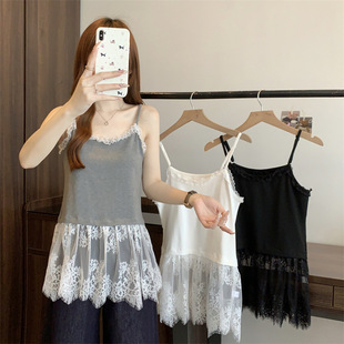 2025 Summer White Lace Stitching Camisole Women's Outer Wear Pure Desire Style Slim-fit Inner chubby girl Sleeveless Top