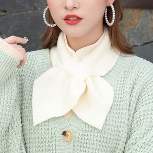 Evening Style Ins South Korea Knitted Wool Neck Set Cross Scarf Soft Girl's Bow Scarf Women's Autumn and Winter