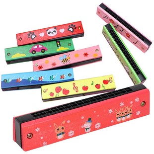 New Cartoon Wooden Harmonica Children's Wooden Toys Beginners Entry Musical Instruments Small Toys Kindergarten Gifts