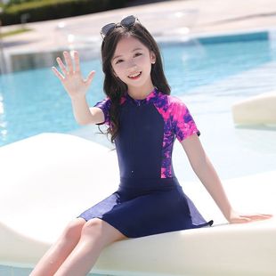 Parent-child swimsuit women's new Korean style color matching sports leisure mother-and-daughter same skirt conservative short sleeve hot spring swimming suit