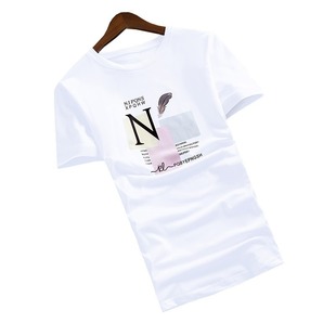 Summer Printed Short-sleeved T-shirt Men's Korean-style Slim-fit Teenager Half-sleeved T-shirt Trendy Men's Clothes Round Neck T-shirt