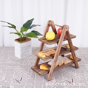 Three-layer Wooden Tray Storage Rack Desktop Pastry Bread Fruit Wooden Display Storage Rack Hot Pot Shop Food Rack