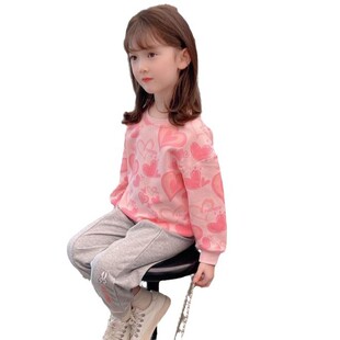 Girls' Sweatshirts, Spring & Fall Style, Kidsren's Casual Pullover Tops, Versatile Heart Bottoming Shirts for Small and Medium-Sized Kidsren, Trbottomy