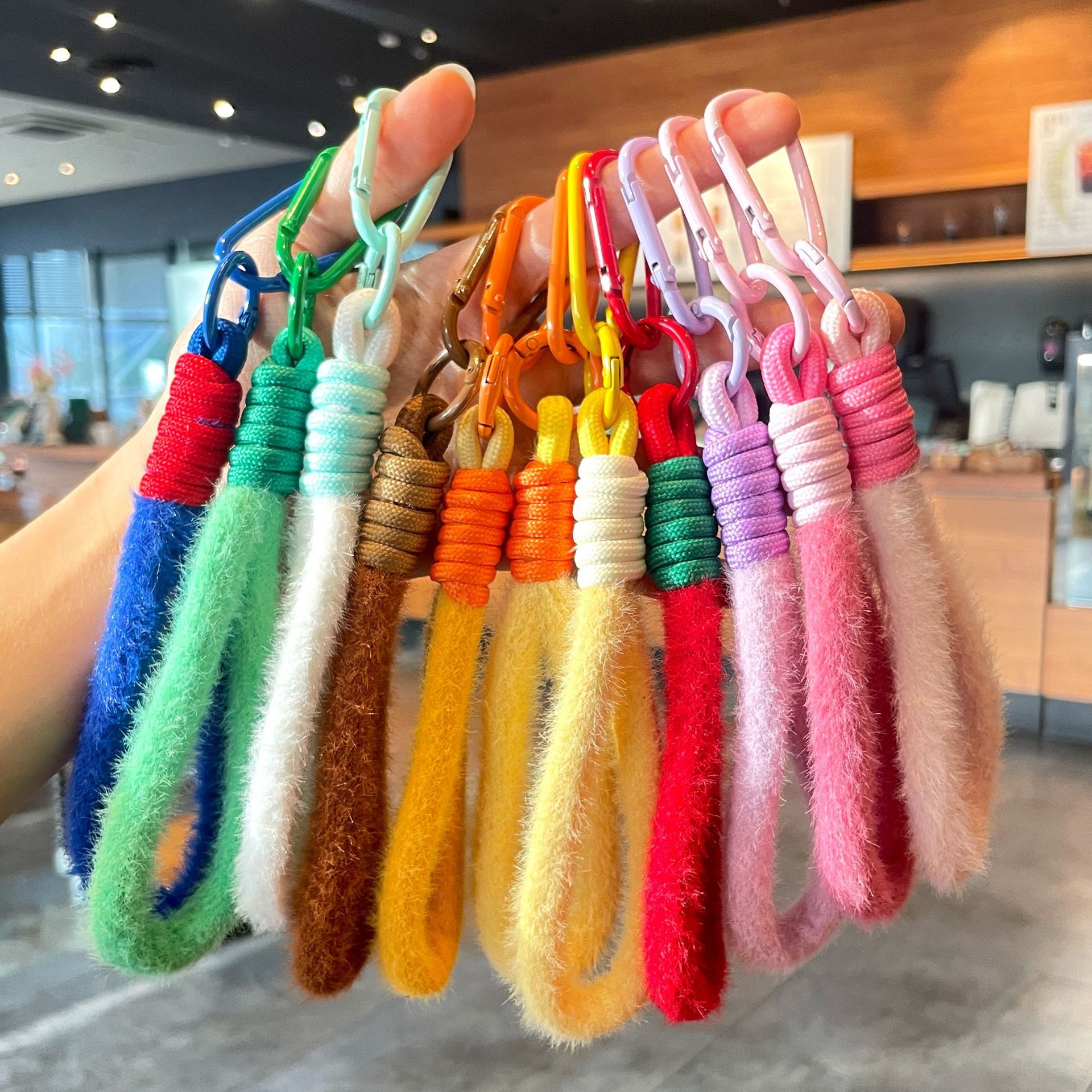 Plush mobile phone lanyard pendant accessories Macaron color small clear bag key pendant practical mobile phone chain pendant