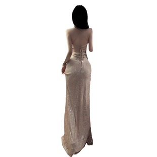 2023 sexy socialite sequins backless strap high waist dress
