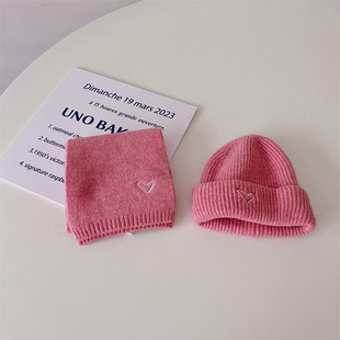 Children's hat scarf two-piece love wool suit casual autumn and winter warm medium and big children boys and girls knitted
