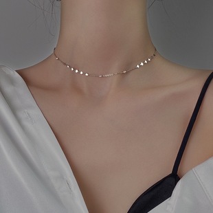 s925 sterling silver love sequins personality neck chain net red temperament advanced European and American sweet cool sweater chain plain chain wholesale