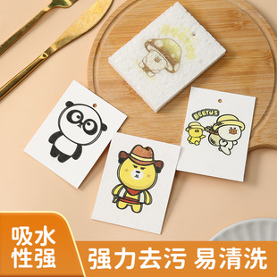 Wood Pulp Cotton Original Printed Cartoon Absorbent Sponge Compressed Cleaning Scouring Pad Dishcloth Absorbent Dish Towel Rag