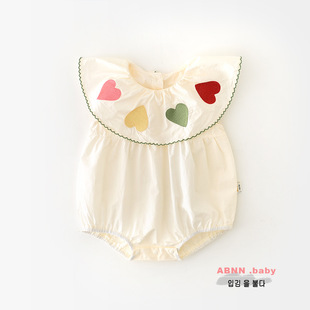 A Bao little darling girl sweet love lace conjoined bag fart clothes newborn large lapel triangle climbing suit 52122