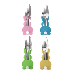 Easter short foot rabbit tableware set non-woven fluff tail knife and fork set party event restaurant tableware decoration