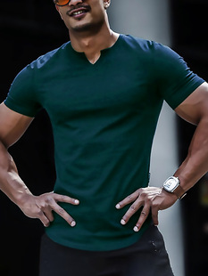 White Ink Stamping Printing Base Plate Summer Men's Casual V-Neck T-Shirt Base Plate in stock