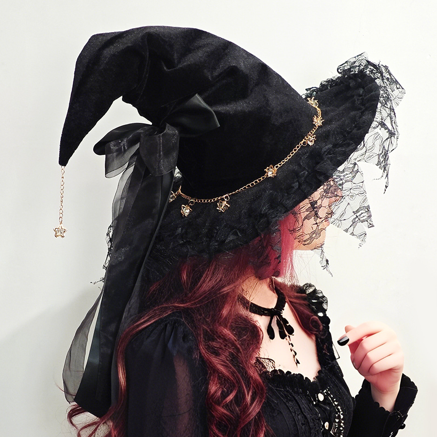 Lolita bow star witch hat gothic y2k photo shoot lace trim souvenir