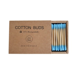 200 double head color makeup unloading cotton swabs disposable in stock wholesale kraft paper box bamboo wood plastic paper cotton swabs