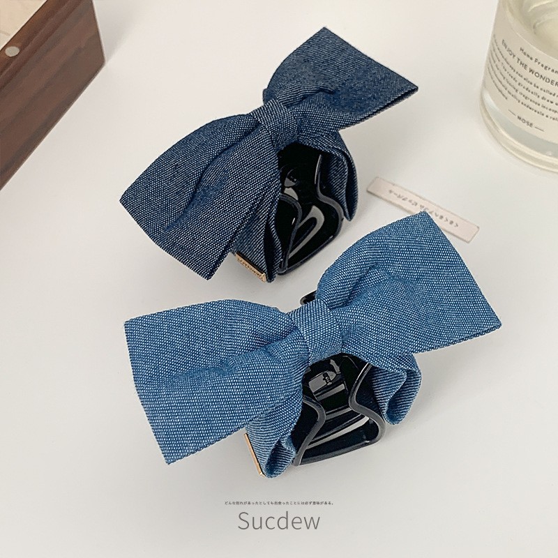 Fashionable Ponytail Claw Clip Denim Hairpin for Women, Elegant Shark Clip Hairpin with Bowknot Hair Accessory