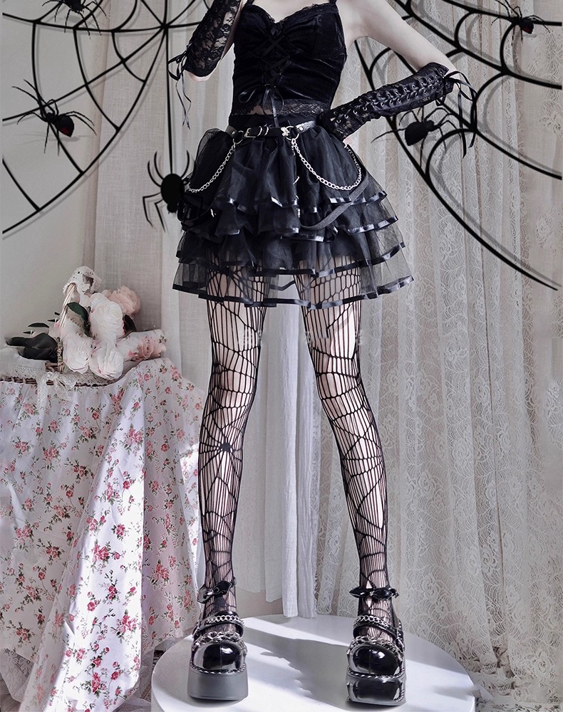 European and American Cross-Border Halloween Fishnet Stockings Plus Size Fishnet Pantyhose Skull Design Women's Halloween Cosplay