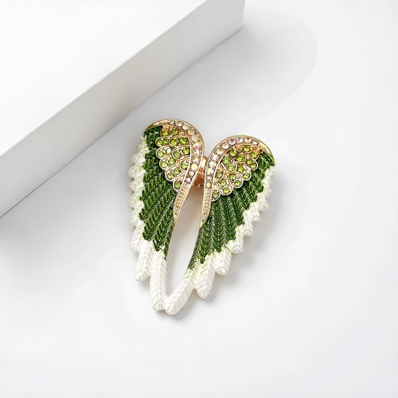 European and American New Style Oil-Drip Rhinestone Angel Wings Brooch for Women, Green Clothing Pin, Lapel Pin, Chest Accessory