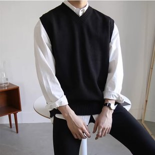 Sweater popular 2023 new autumn fashion brand V-neck sleeveless vest men's autumn waistcoat vest knitted sweater